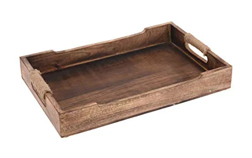 Tablett Serviertablett Holz Mango braun Holztablett Deko Dekotablett Dunkelbraun (Mittel (38 x 25 cm))