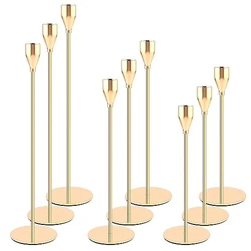 YUTUY KerzenstäNder 9er Set Gold Metall Kerzenhalter,Gold Kerzenhalter Kegelkerzenhalter,Vintage Deko Kerzen Ständer für Abendessen Bei Kerzenlicht, Wohnkultur, Hochzeit, Schrankdekoration