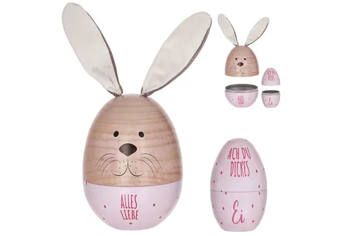 CEPEWA Geschenkbox Geschenkdose Osterhase 2tlg. Ei mit Ohren Ostereidose rosa 11,5x14,5cm