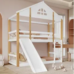 Etagenbett 90x200 Cm Mit Gestell Aus Massivholz Und Mdf Weiß + Natur