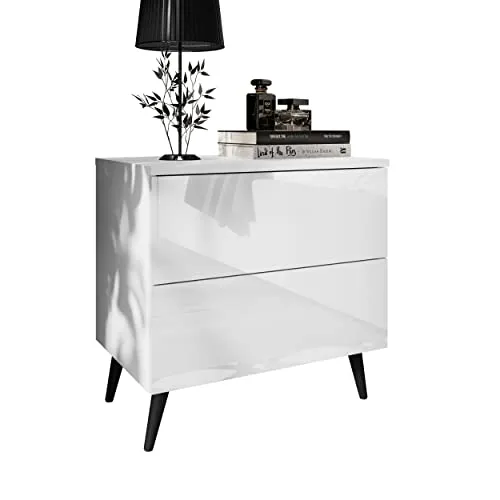 lukmebel Aura Nachttisch mit LED-Beleuchtung - Moderner Nachttisch in Hochglanzoptik mit innovativem Push-to-Open-System und kaltweißer LED-Beleuchtung für stilvolle Akzente im Schlafzimmer.