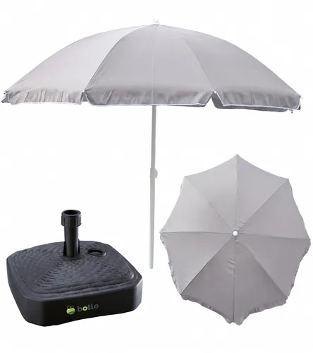 Sonnenschirm Grau 240 cm mit anthrazitfarbigem Ständer – Komplett-Set für den Garten