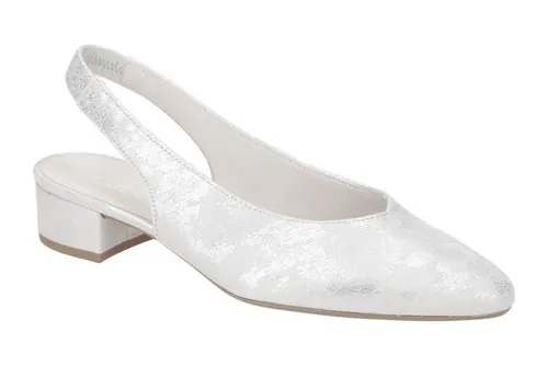 Gabor 61.520 Damenschuhe - Elegante Sling Pumps in Grau - Pumps aus echtem Velourleder mit metallic Akzenten, ideal für stilvolle Anlässe. Bequemer Blockabsatz von 3 cm für angenehmen Tragekomfort.