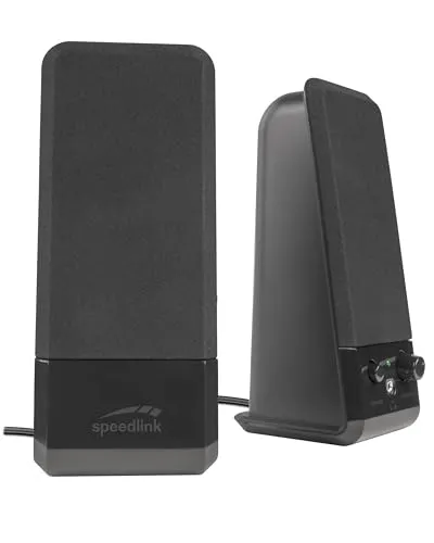 Speedlink EVENT Stereo PC Speaker - 12 Watt Aktivlautsprecher für Desktop - Schule & Ausbildung: Die EVENT 2.0-Stereo-Lautsprecher bieten kraftvollen Klang mit 12 Watt Leistung und sind ideal für den Schreibtisch. Einfacher Anschluss über 3,5mm Klinke und USB-Stromversorgung.