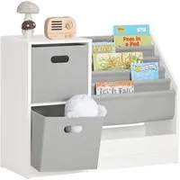 SoBuy Bücherregal KMB76 - Kinderregal mit Aufbewahrungsboxen - Bücherschränke für Kinderzimmer, mit 2 praktischen Aufbewahrungsboxen für Spielzeug und Bücher, einfach selbst zu montieren und in modernem Weiß.