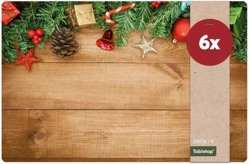 matches21 HOME & HOBBY Platzset Abwaschbare Tischsets 6er Set Weihnachten Holz Deko, (6-St), Platzsets als Tisch-Untersetzer und Tisch-Deko für Esstisch Teller