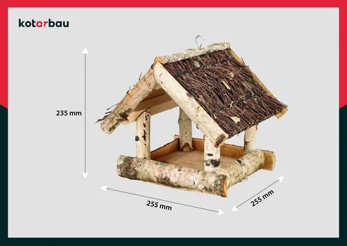 KOTARBAU® Vogelfutterhaus Holz Vogelhaus zum Aufhängen Birke 25,5x25,5x23,5 cm