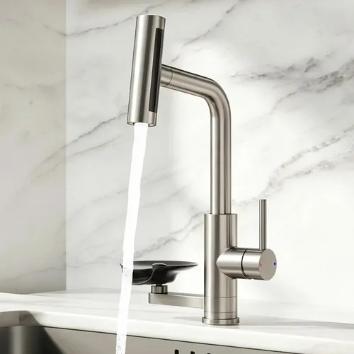 Küchenarmatur mit ausziehbarer Brause, 4 Strahlarten, gebürstetes Nickel, Edelstahl 304