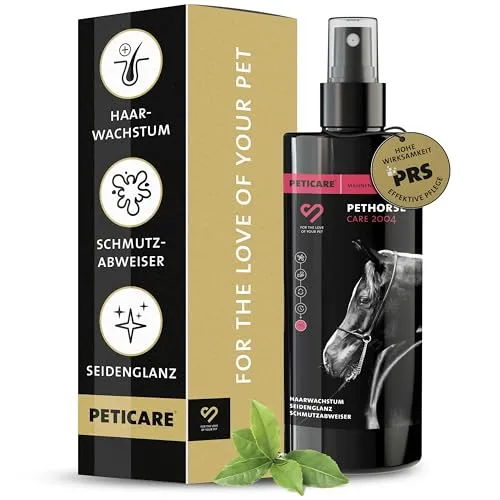 Peticare Mähnen- und Schweifpflege für Pferde | sorgt für Wachstum, Kämmbarkeit | zuverlässige Schmutzabwehr, spendet Feuchtigkeit | einzigartiges PRS® System für Lange Wirkung – petHorse Care 2004