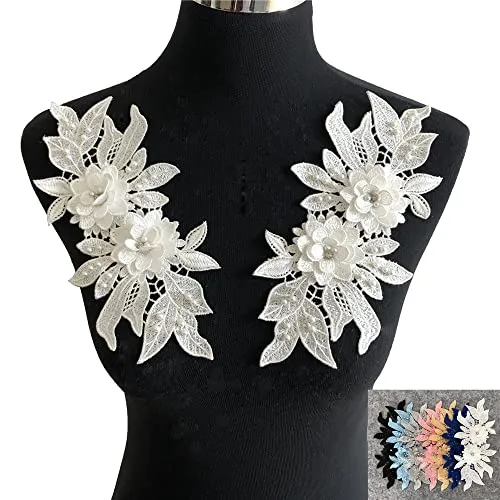 Yulakes 3D Stickerei Perlen Spitze Applikation,Gestickte Spitze Ausschnitt Blumen Strass Tüll Besatz Besetzter,Spitzenapplikation Blumenstickerei Patch für DIY Ausschnitt Hochzeit Brautkleid (Black)