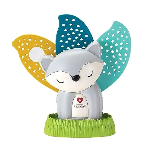 Infantino 2-in-1 Musikalischer Beruhiger & Nachtlicht-Projektor, Animierte, bunte Projektionen, Beruhigendes Tier-Nachtlicht für Babys ab 0 Monaten, mit 5 Schlafliedern und 3 Naturgeräuschen