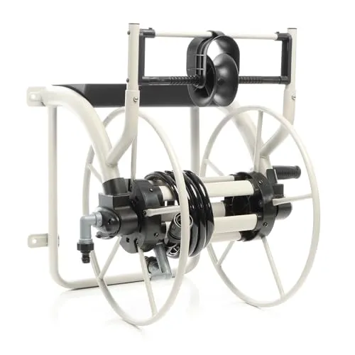XPOtool Schlauchtrommel aus Metall zur Wandmontage - Robuste Metallkonstruktion für Langlebigkeit, platzsparende Wandmontage und ergonomische Handkurbel für müheloses Aufrollen von bis zu 60m Wasserschlauch.