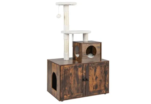 GOPLUS 2-in-1 Katzenbaum mit Katzentoiletten - Moderne Kratzbaum-Lösung mit verstecktem Katzen-Waschraum, ideal für komfortables Ausruhen und Spielen. Ergonomisches Design bietet Sicherheit und Stabilität für Ihre Katzen.