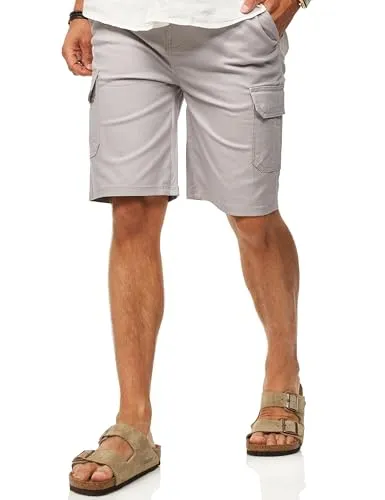 Soulstar Herren Kurze Hose Cargoshorts mit Gummibund & Gürtelschlaufen - Sommershorts Bermuda für Männer - Elastische Chinoshorts im Regular-Fit S2_HAMM-Grey-XL