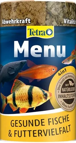 Tetra Min Menu Fischfutter - Hauptfuttermix mit 4 Spezialflocken, abwechslungsreiche Ernährung für alle Zierfische, 250 ml Dose