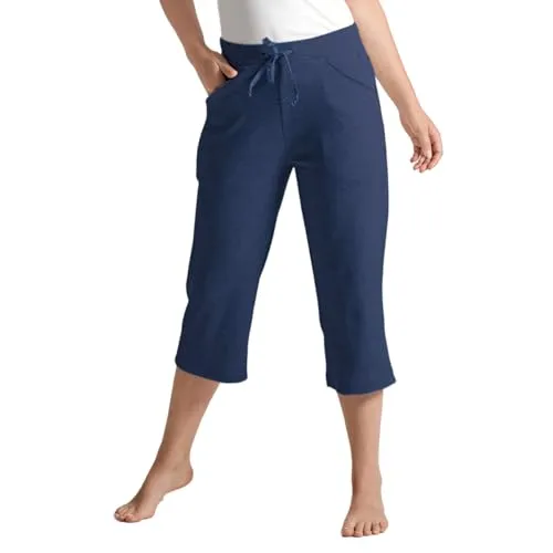 hajo 3/4 Hose Premium Komfort Marine 40 - Damen-Hosen mit elastischem Komfort-Schlupfbund, weich und hautfreundlich, ideal für den entspannten Alltag.