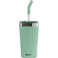 Kaffeebecher Helia Milky Green 0,45L - Thermobehälter mit 450 ml Fassungsvermögen, aus Edelstahl, inklusive Trinkhalm für komfortables Trinken unterwegs.