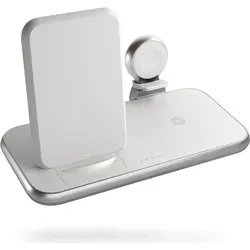 ZENS Induktions-Ladegerät Aluminium Series 4 in 1 Stand Wireless Charger - Kabelloses Qi-Ladegerät mit 45W Gesamtleistung, lädt iPhone, Airpods und Apple Watch gleichzeitig. Ultra-flaches Design aus Aluminium, unterstützt 7.5W Fast Charging für aktuelle iPhone-Modelle.