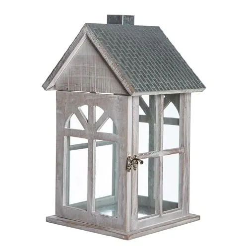GILDE Laterne Branco - Stilvolle Glaslaterne in Hausform - Elegante Laterne in Hausform aus Glas, Holz und Metall. Ideal für Teelichter oder Stumpenkerzen, schafft eine gemütliche Atmosphäre in Innen- und Außenbereichen. Hochwertige Materialien sorgen für Langlebigkeit und Stabilität.