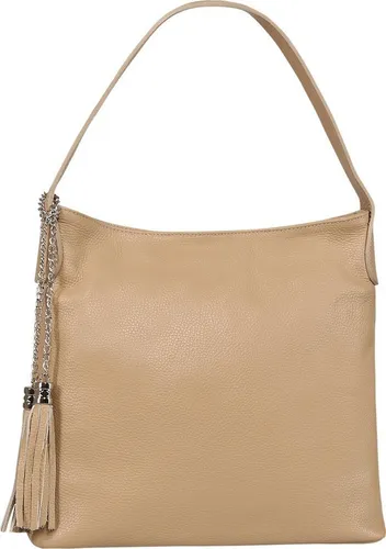 Toscanto Damen Schultertasche aus echtem Leder – Beige - Elegante Schultertasche aus hochwertigem Kalbsleder in taupe und beige. Mit einem großzügigen Format von 40 cm Breite bietet sie viel Platz für Ihre Essentials.