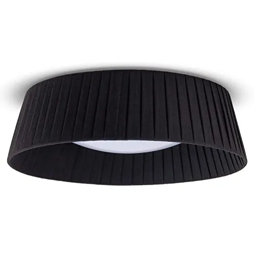 Paco Home Deckenlampe LED Lampe Esstisch Deko Wohnzimmer Modern Deckenleuchte Büro Rund Lampenschirm Stoff Fassung E27, Farbe:Schwarz, Leuchtenform__Größe:Ø37cm
