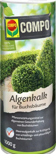 COMPO Algenkalk für Buchsbäume - 1 kg - Dünger zur Gesunderhaltung von Buchsbäumen, aus reinen Meeresalgen, stärkt die Pflanzenvitalität und schützt vor Schädlingen wie dem Buchsbaumzünsler.