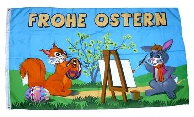 Fahne Flagge Frohe Ostern Eichhörnchen NEU 90 x 150 cm