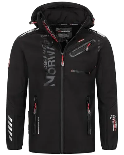 Geographical Norway Herren Herbst Winter Jacke Softshell Jacke Outdoor Regen Übergangs, Farbe:Schwarz-Schwarz, Größe:M