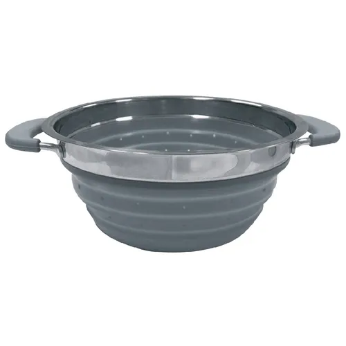 Faltbares Sieb aus Silikon / Edelstahl 20 cm grau Campinggeschirr Reisen NEU