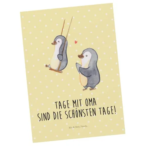 Mr. & Mrs. Panda Postkarte Pinguin Oma schaukeln
