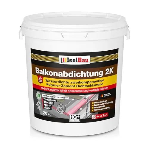 Isolbau Balkonabdichtung 2K - 20 kg Dichtschlämme - Wasserabdichtungen - Hochwertige, schnellhärtende Dichtschlämme für Balkon, Terrasse und Bad, ideal für nahtlose Abdichtungen und extreme Wetterbedingungen.