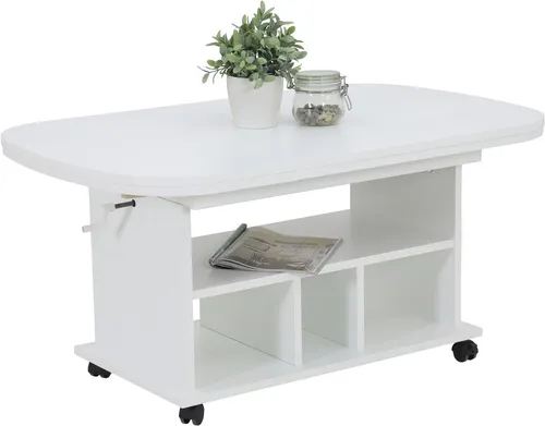 HELA Couchtisch auf Rollen – höhenverstellbar & ausziehbar in Weiß