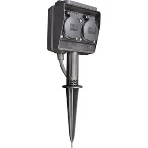 McPower Gartensteckdose 1300381, mit Erdspieß, 2-fach, aus Kunststoff, für außen, mit 3 m Kabel