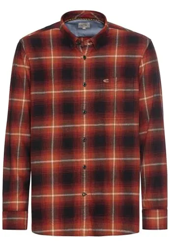 camel active Herren Langarmhemd mit Karomuster Rot Schwarz - Herrenhemden aus 100% Baumwolle für angenehmen Tragekomfort, mit Knopfmanschetten und gesticktem Logo, garment-washed für weiche Haptik.
