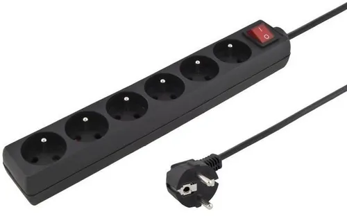PremiumCord Verteilerleiste 230V 3m 6 Steckdosen + Schalter, schwarz