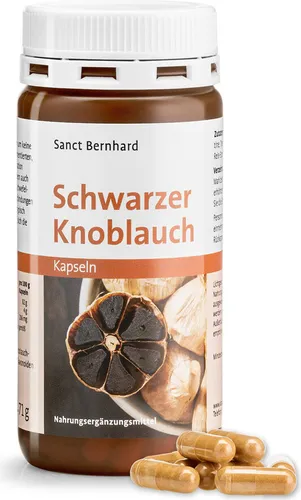 Sanct Bernhard Schwarzer Knoblauch – 120 Kapseln - Nahrungsergänzungsmittel mit 500 mg hochwertigem, fermentiertem Schwarzem Knoblauch pro Kapsel. Ideal für alle, die die gesundheitsfördernden Eigenschaften von Knoblauch ohne den intensiven Geruch genießen möchten.