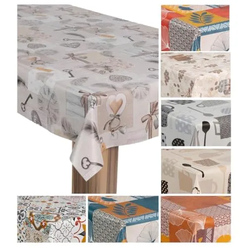 laro Wachstuch-Tischdecke Wachstischdecke Gartentischdecke, Muster:Vintage Beige Herzen, Größe:80x80
