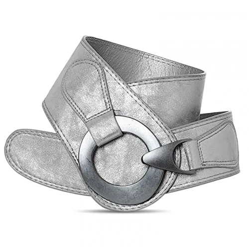 Caspar GU243 Damen Taillengürtel - Breiter Stil in Silber Metallic - Damen-Gürtel in breiter Ausführung, ideal für eine modische Silhouette. Verfügbar in Sondergrößen für perfekten Sitz und Komfort.