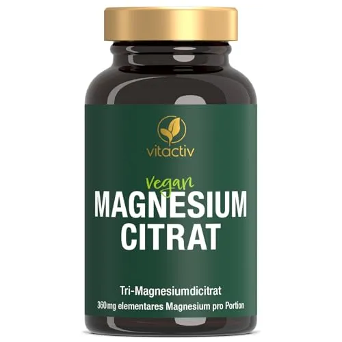 VITACTIV Magnesiumcitrat Kapseln Hochdosiert – 360mg Elementares Magnesium – 120 Kapseln – Tri-Magnesiumdicitrat – Muskeln, Nerven, Energiestoffwechsel – Vegan, Laborgeprüft DE