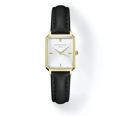 ROSEFIELD Quarzuhr Octagon XS Schwarz/Goldfarben - Elegante Armbanduhr für Frauen, ausgestattet mit präzisem Quarzwerk und stylischem achteckigem Gehäuse, ideal für jeden Anlass.