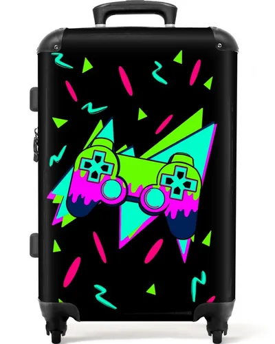 NoBoringSuitcases.com© Kinderkoffer mit leuchtende Räder - Gaming - Controller - Schwarz - Jungen 67 cm -, 4 Rollen, Reisekoffer mit Rollen Mittelgroßer für 20kg, Jungenkoffer