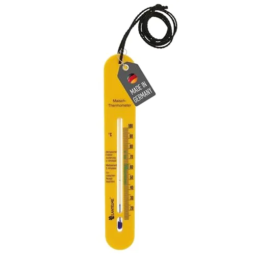 Lantelme Maischethermometer selbstsinkend mit Schnur zum Bierbrauen Schnaps Weinherstellung Temperatur Skala Analog bis 100°C | Thermometer zum Messen in Maischebottich der Maische | Würzethermometer