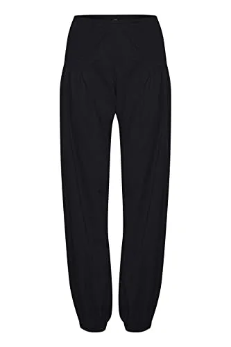 PULZ JEANS PZJILL Damen Hose Stoffhose Lange Haremshose Pumphose Pluderhose mit elastischem Bund 100% Baumwolle Regular Fit, Größe:L, Farbe:Black Beauty (193911)