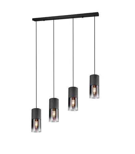 Trio Leuchten Pendelleuchte Robin 310600432 - Moderne 4-flammige Pendelleuchte aus schwarzem Metall mit rauchfarbigen Gläsern. Höhenverstellbar bis 150 cm, perfekt für stilvolle Beleuchtung in jedem Raum.
