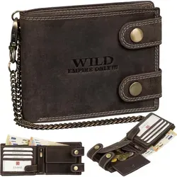 Leder Geldbörse Herren RFID Portemonnaie Echtleder Geldbörse Prägung mit Kette