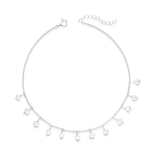 MATERIA Damen Choker Halskette mit Perlen - Elegante Damen Choker Halskette aus 925 Sterling Silber, verziert mit 12 einzigartigen Süßwasserzuchtperlen. Längenverstellbar von 40-44cm - ein perfektes Geschenk in edler Schmuck-Schachtel.
