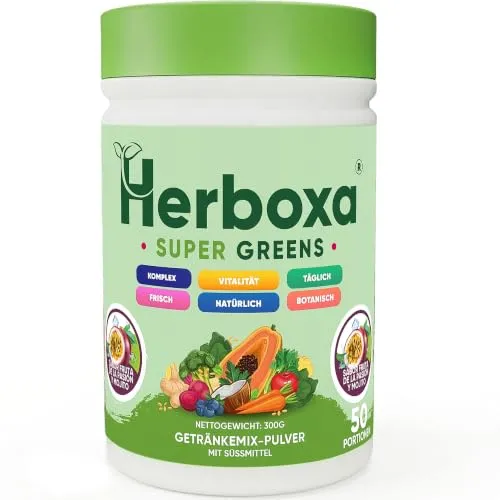 Herboxa SUPER GREENS – Grüne Helfer Entgiftungspulver – Maracuja Mojito Geschmack – 50 Portionen