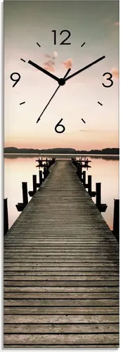 ARTland Glas Wanduhr Quarzuhr - Langer Pier im Sonnenaufgang - Wanduhr aus 4mm Float-Glas mit geräuschlosem Quarzuhrwerk. Ideal für Küche oder Wohnzimmer, 20x60 cm groß und UV-beständig mit einem beeindruckenden Motiv.