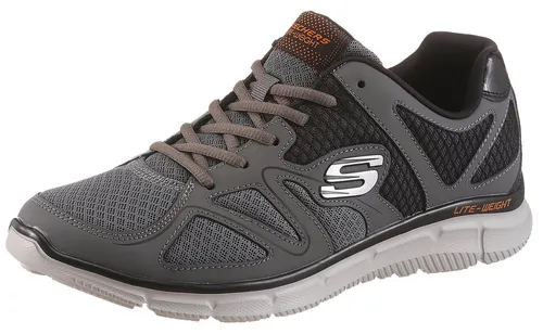 Skechers VERSE FLASH POINT Sneaker grau|orange 43 EU - Sneaker für Herren in Größe 43 EU, mit atmungsaktivem Textil-Obermaterial und rutschfester Gummi-Sohle für optimalen Komfort und Halt im Alltag.