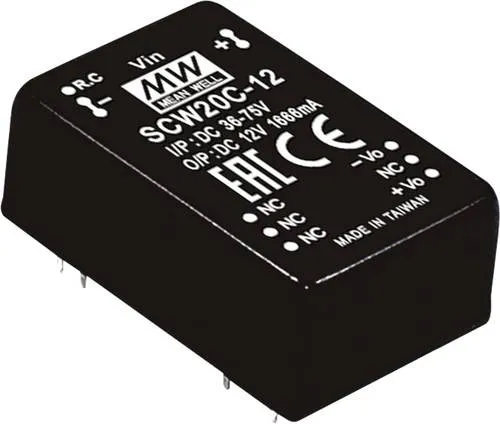 MEAN WELL SCW20A-12 DC/DC-Wandlermodul 20W - Leistungsstarker DC/DC-Wandler mit 20W, ideal für Anwendungen in der Industrie. Hohe Effizienz und Betriebstemperaturbereich von -40°C bis +80°C.